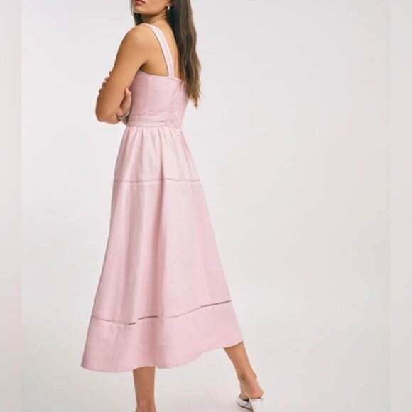 NEW Reformation Everett Linen Midi Dress Cherry Blossom Light Pink | US 6 UK 10 - Picture 15 of 15